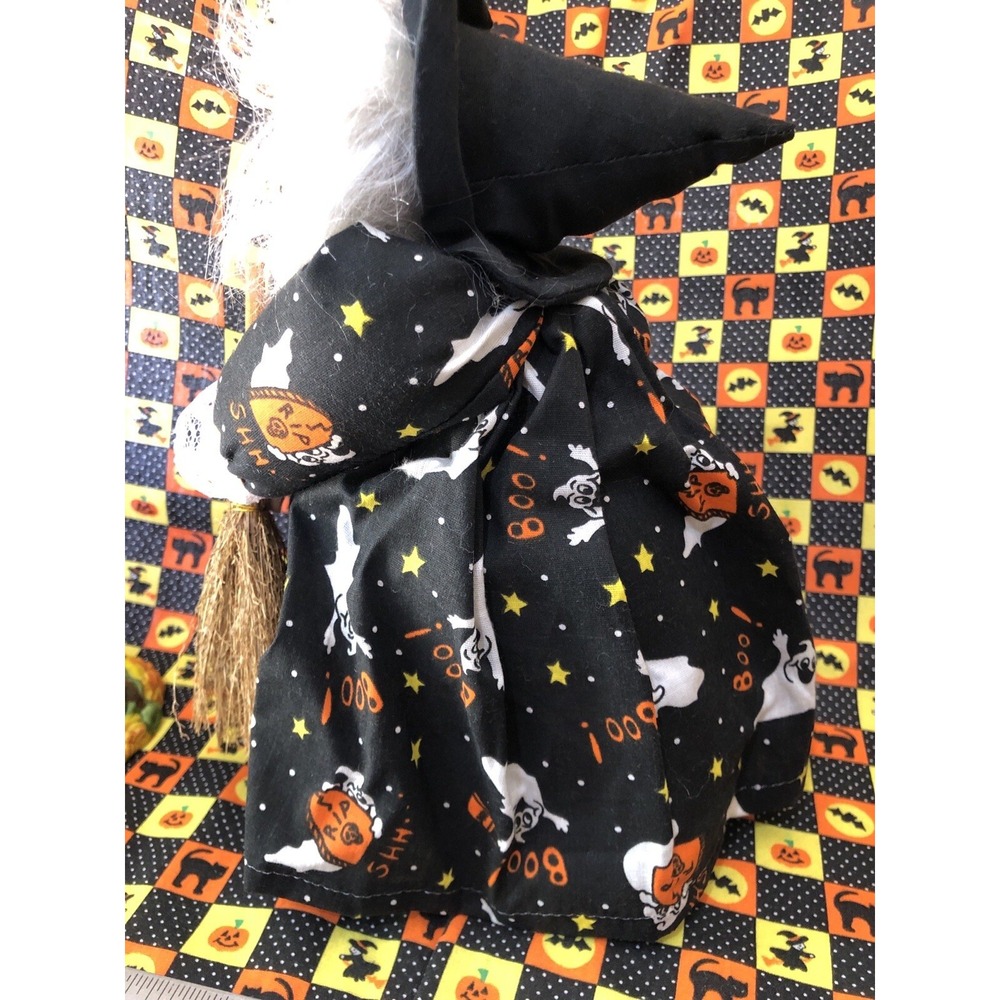 Vintage Halloween‎ Witch With Broom Glass Jar Candy Holder Orange and Black Rare - Picture 9 of 10